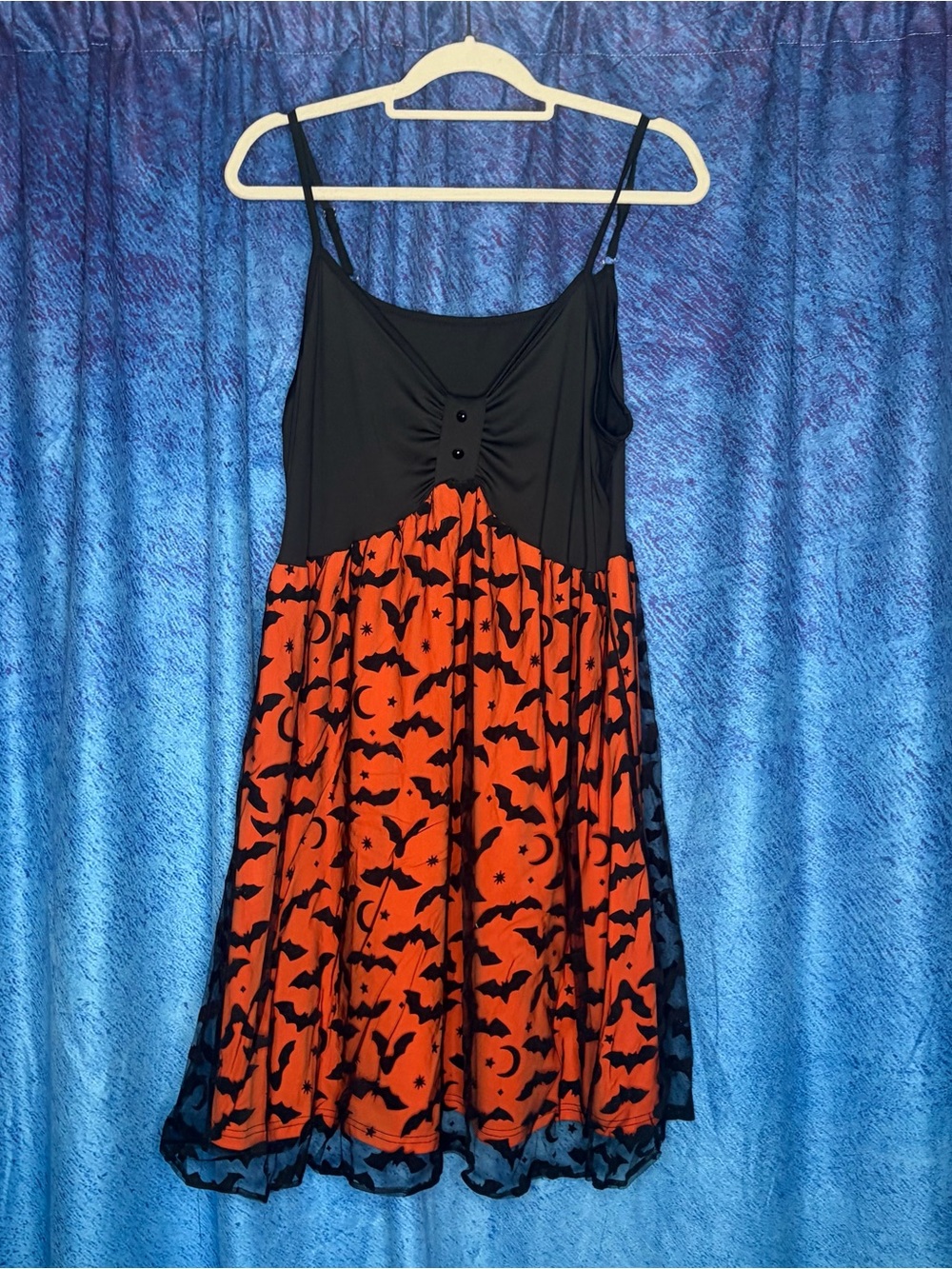 Black & Orange Bat Print Spaghetti Strap Dress